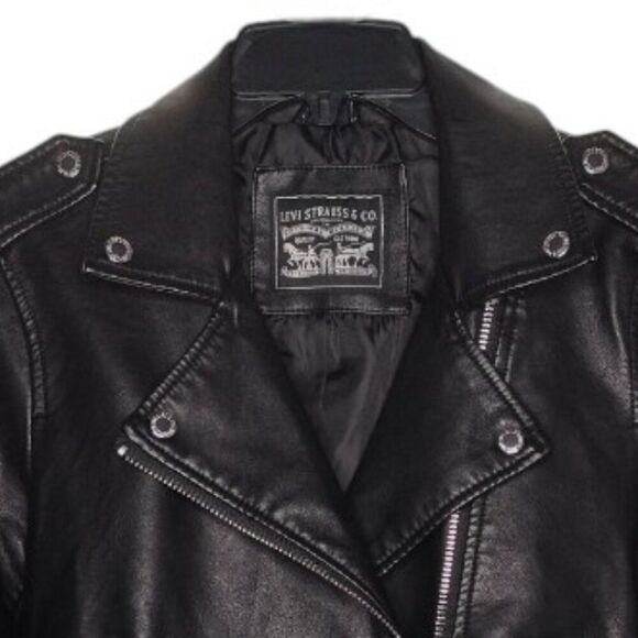 Levi's Women's Size S Vegan Leather Belted Hem Cropped Moto Jacket - Picture 3 of 11